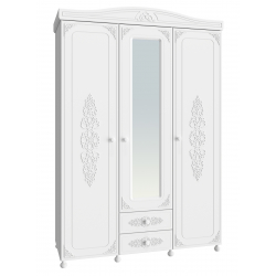 Шкаф трёхдверный с зеркалом Ассоль АС-27 белое дерево