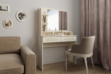 Туалетный столик с зеркалом Ассоль Лайт ТСН-2 ваниль