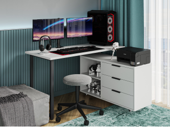 Стол письменный с тумбой С-60050 белый структурный/меренга/каркас черный