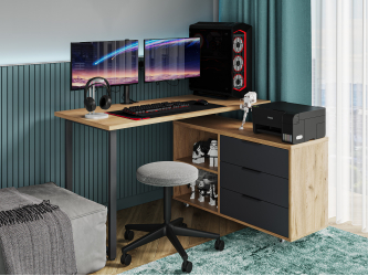 Стол письменный с тумбой С-60050 дуб крафт золотой/графит/каркас черный