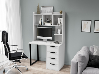 Стол письменный с полкой П-100404 белый структурный/меренга