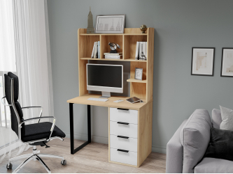 Стол письменный с полкой П-100404 дуб крафт золотой/меренга