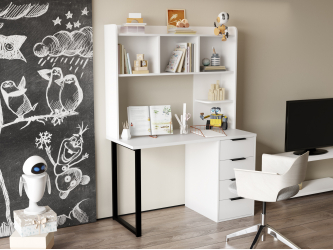 Стол письменный с полкой П-101400 белый структурный/меренга