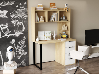 Стол письменный с полкой П-101400 блэквуд ячменный/меренга