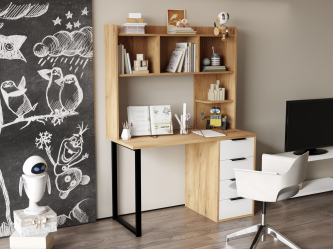 Стол письменный с полкой П-101400 дуб крафт золотой/меренга