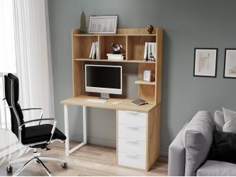 Стол письменный с полкой П-101410 дуб крафт золотой/меренга