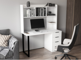 Стол письменный с полкой П-102402 белый структурный/меренга