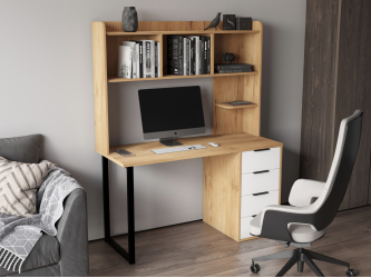 Стол письменный с полкой П-102402 дуб крафт золотой/меренга