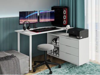 Стол письменный с тумбой С-60051 белый структурный/меренга/каркас белый