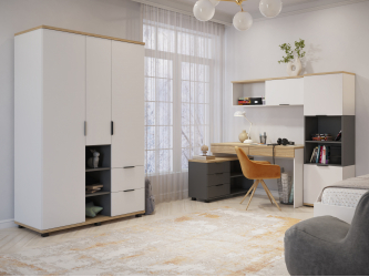 Комплект мебели для детской Скайлайт СЛ-001 блэквуд ячменный/графит/белый/меренга