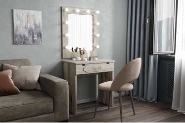 Комплект стол туалетный с зеркалом ДримСтар ДС-008 дуб эвок/дуб сонома темный