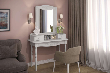 Комплект туалетный столик с зеркалом Ассоль АС-3638 белое дерево