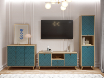 Комплект мебели для гостиной Велламо ВО-117 блэквуд ячменный/морская трава