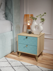 Тумба прикроватная Велламо ВО-01 блэквуд ячменный/бирюза