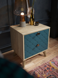 Тумба прикроватная Велламо ВО-01 блэквуд ячменный/морская волна