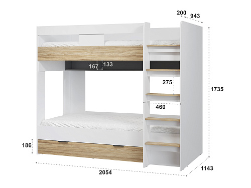 Кровать двухъярусная Скайлайт СЛ-30К (90/200) блэквуд ячменный/графит/белый