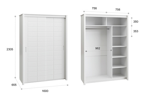 Шкаф-купе Изабель ИЗ-60К белое дерево