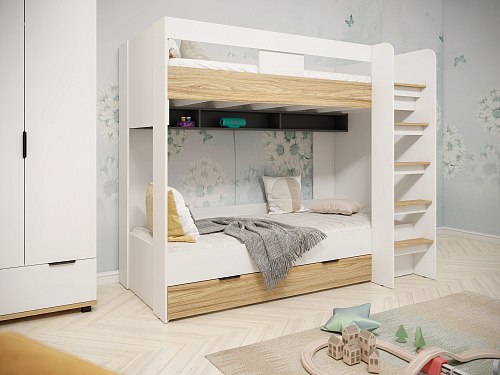 Кровать двухъярусная Скайлайт СЛ-30К (90/200) блэквуд ячменный/графит/белый
