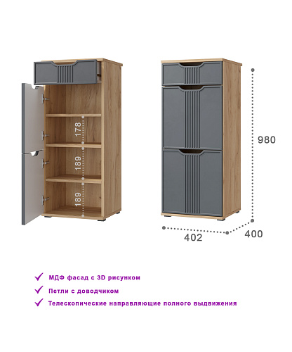 Комплект мебели для прихожей Эмилия ЭЛ-001 дуб крафт золотой/графит
