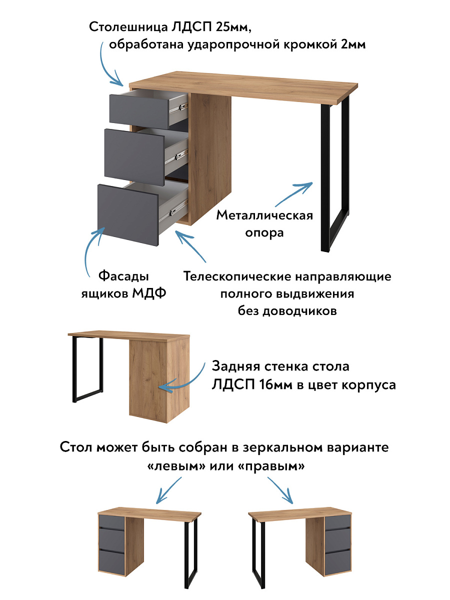 Стол С-401 дуб крафт золотой/графит